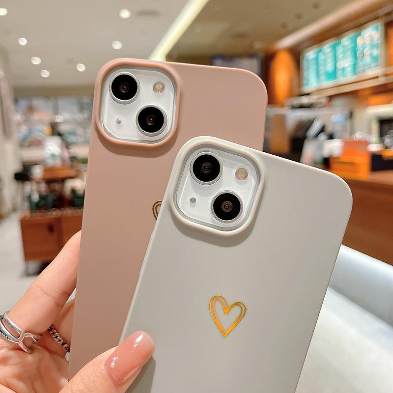 Применимо к iPhone13 золотистый чехол для телефона с рисунком сердца 12PRO простой однотонный 11 противоударный защитный чехол XSMAX мягкий чехол