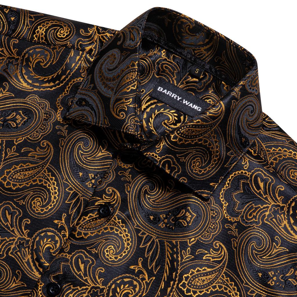 Barry.Wang Classic Mens Long Sleeve Shirt Navy Blue Paisley Button Down Dress Shirts Formal Casual