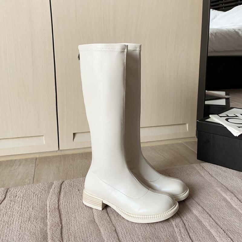 Осенне-зимние женские высокие ботинки на платформе, новые женские ботинки на низком каблуке большого размера, с круглым носком, квадратным каблуком и молнией сзади в корейском стиле, модные