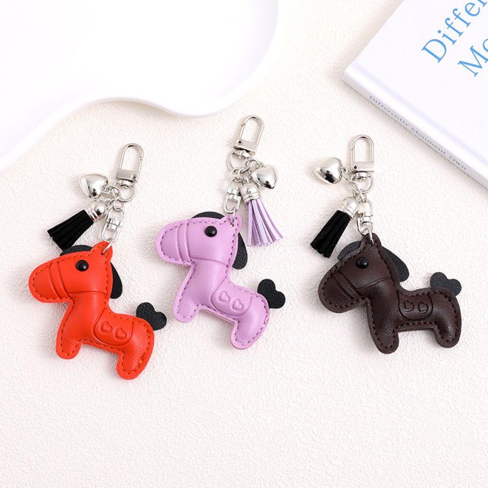 Cartoon Pu Leather Horse Key Chain Heart Zodiac Pony Bag Hanging  Year of The Horse