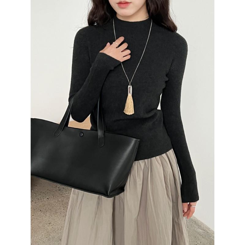 Womens Seamless Knit Half Turtleneck Slim Fit Wool Blend Base Layer Top Winter Solid Color