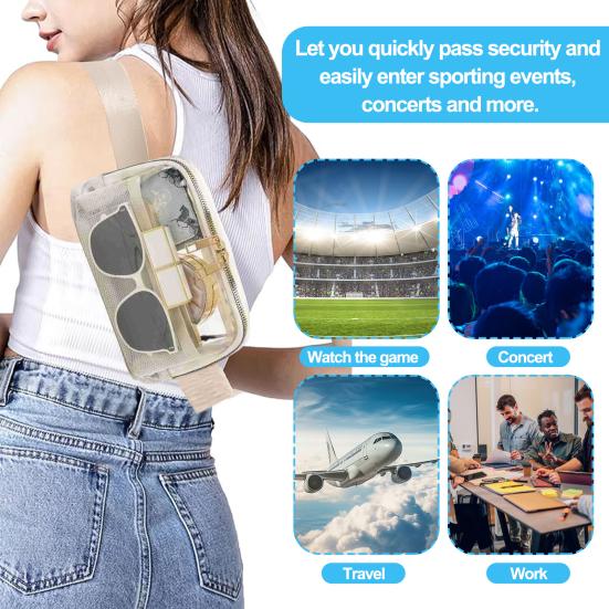 Belt Bag Large Capacity Water-Resistant Zipper Closure Stadium Approved Transparent Waist Bag