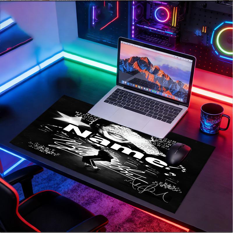 Custom Name Personalized Michael Jackson Pattern Mousepad, Laptop PC Desk Mat, Decorative Desk Mat for Home Keyboard Pad Gift