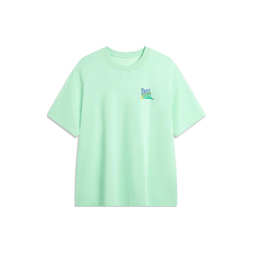 Li-Ning Comfortable Round Neck Sweat Absorbing Short Sleeve Letter Print T-Shirt Men Tops Cool-Green AHSU305-3