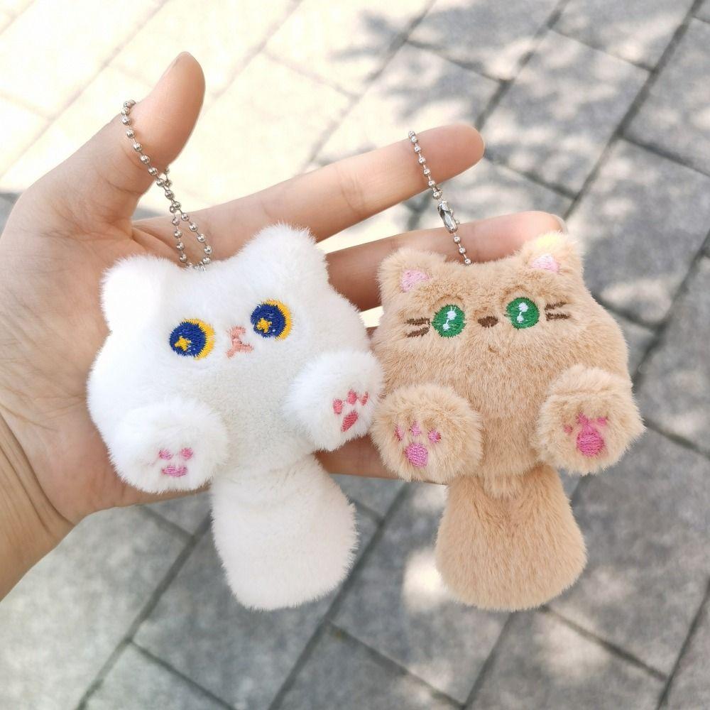 Soft Rabbit Doll Keyring Plush Stuffed Bear Pendant with Tail Cat Plush Keychain Hanging Accessory