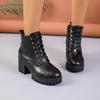Women's Shoes High Quality Lace Up Women's Boots Winter Round Toe Solid Short Barrel Chunky Heel Fashion Boots Zapatos De Mujer