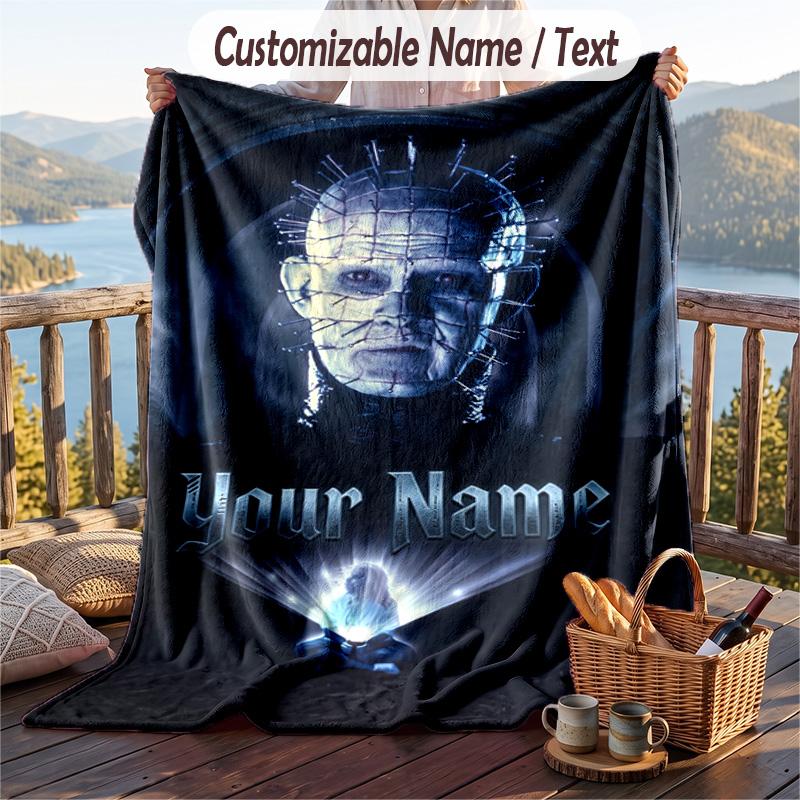 Custom Text Flannel Throw Blanket, Lightweight Cozy Bed Sofa BlanketHellraiser Pinhead