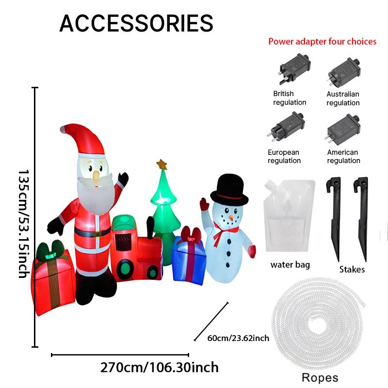 8.8FT LED Inflatable Xmas Yard Decor Set Santa Snowman Train Tree Xmas Decorations Holiday Supplies Home Ornaments Gifts Toy