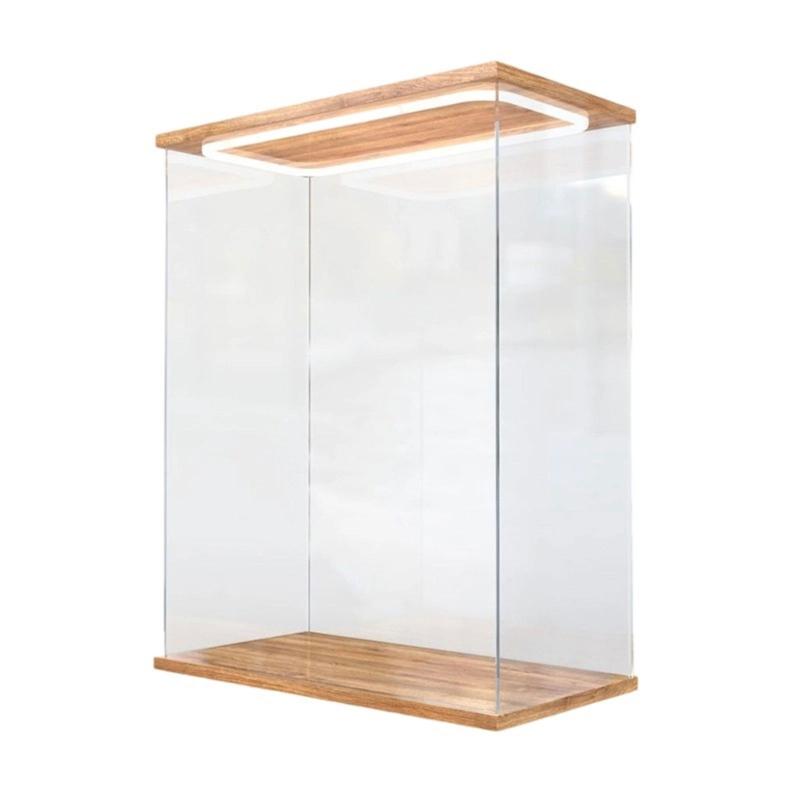 Clear Dustproof Plush Toy Organizers With Bamboos Base Acrylic Display Case For Bedroom And Study Room Storage