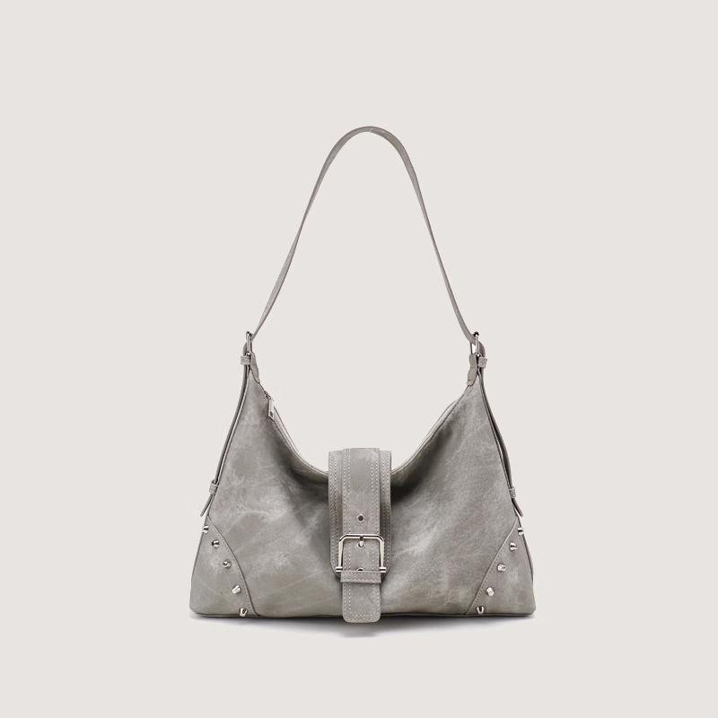 Sweet and cool Spice Girl Rivet Tote Bag Women's Underarm Bag New Niche Large Capacity Commuter Shoulder Bag Grey