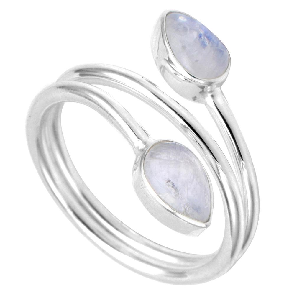 Natural Rainbow Moonstone 925 Sterling Silver Stacking Stackable Open Wrap Ring For Women & Girls