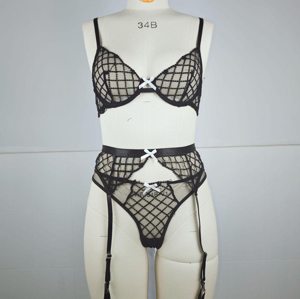 Комплект кружевного бюстгальтера-слинга цвета «озеро голубое»: Трендовый европейский и американский 3-компонентный с поддержкой из стали