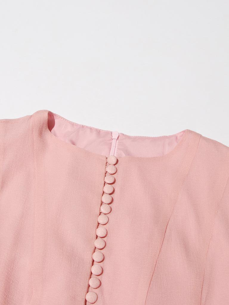 Однотонные платья с пуговицами, слим-фит для женщин, с круглым вырезом, длинными рукавами, высокой талией, лоскутным узором, оборками, женская мода, новинка