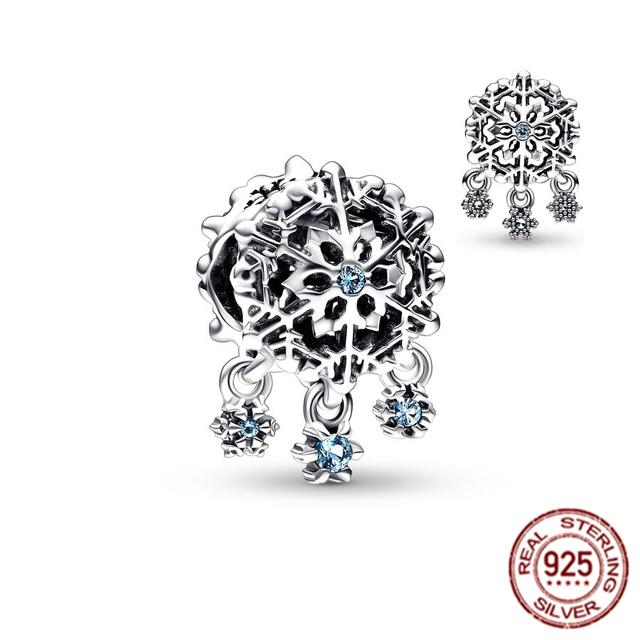 New Star Heart Double &Snowflake Snow Globe Dangle Charm Bead Fit Original Silver 925 Fasion Bracelet Bangle Diy Women Jewelry