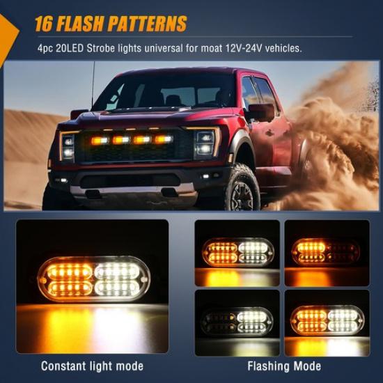 12V-24V 20LED Strobe Beacon Lights Truck Car Rooftop Emergency Hazard Warning