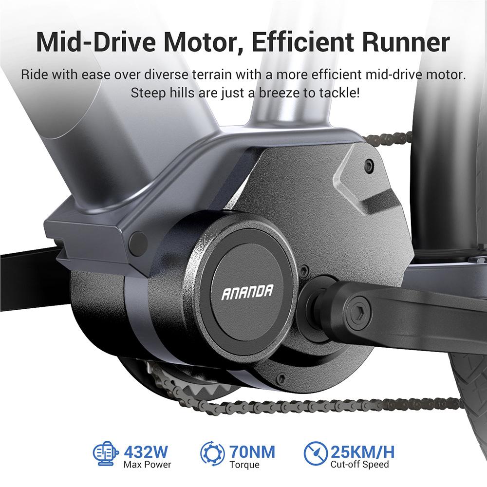 Велосипед для треккинга Eleglide C1 ST с двигателем Mid-Drive мощностью 250 Вт, колесами 27,5 дюймов, аккумулятором емкостью 522 Вт·ч, запасом хода 150 км