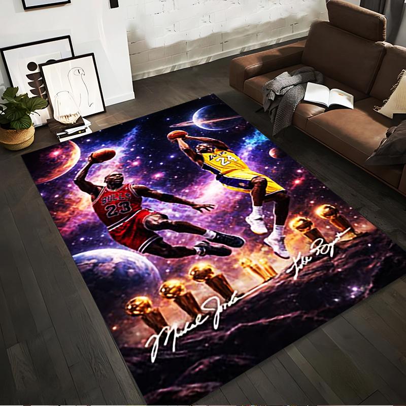 Basketball Legends in Space with Trophies Non-slip rug suitable for living room and bedroom sofas sofas