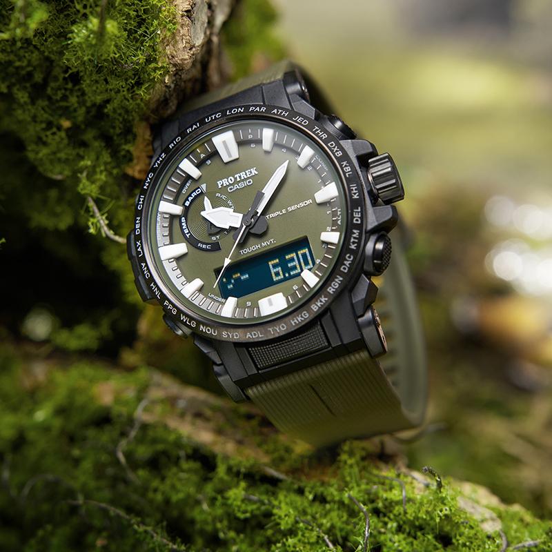 Casio Серия PRO TREK-Дисковый двойной дисплей Классические уличные с питанием от солнечной энергии Альпинизм Экологичные Светонакопительные Многофункциональные Кварцевый механизм PRW-61Y-3PR
