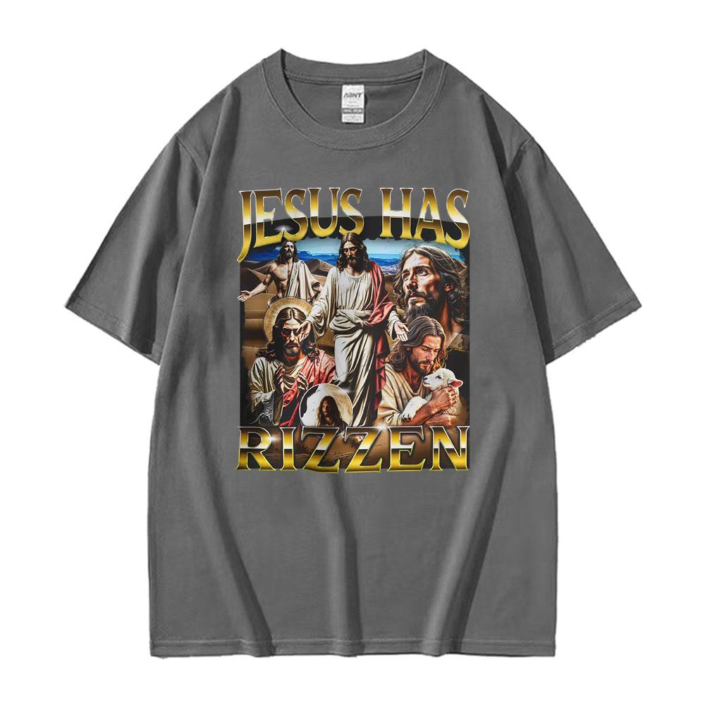 Funny Unhinged Offensive Lnappropriate Jesus Has Rizzen Graphic T Shirts Unisex Women Retro Oversized TShirt Short Sleeve TShirts