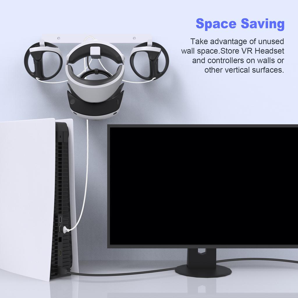 Элегантное настенное крепление для VR-гарнитуры для PS VR2 Подставка для хранения Подходит для большинства VR-гарнитур Стойка для хранения контроллеров Шнур для зарядки Винт