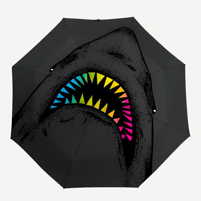 1pc Shark Teeth Automatic Folding Umbrella - Compact Travel Umbrella with Auto Open/Close 8-Rib Heavy-Duty Shaft for Women/Men -l016
