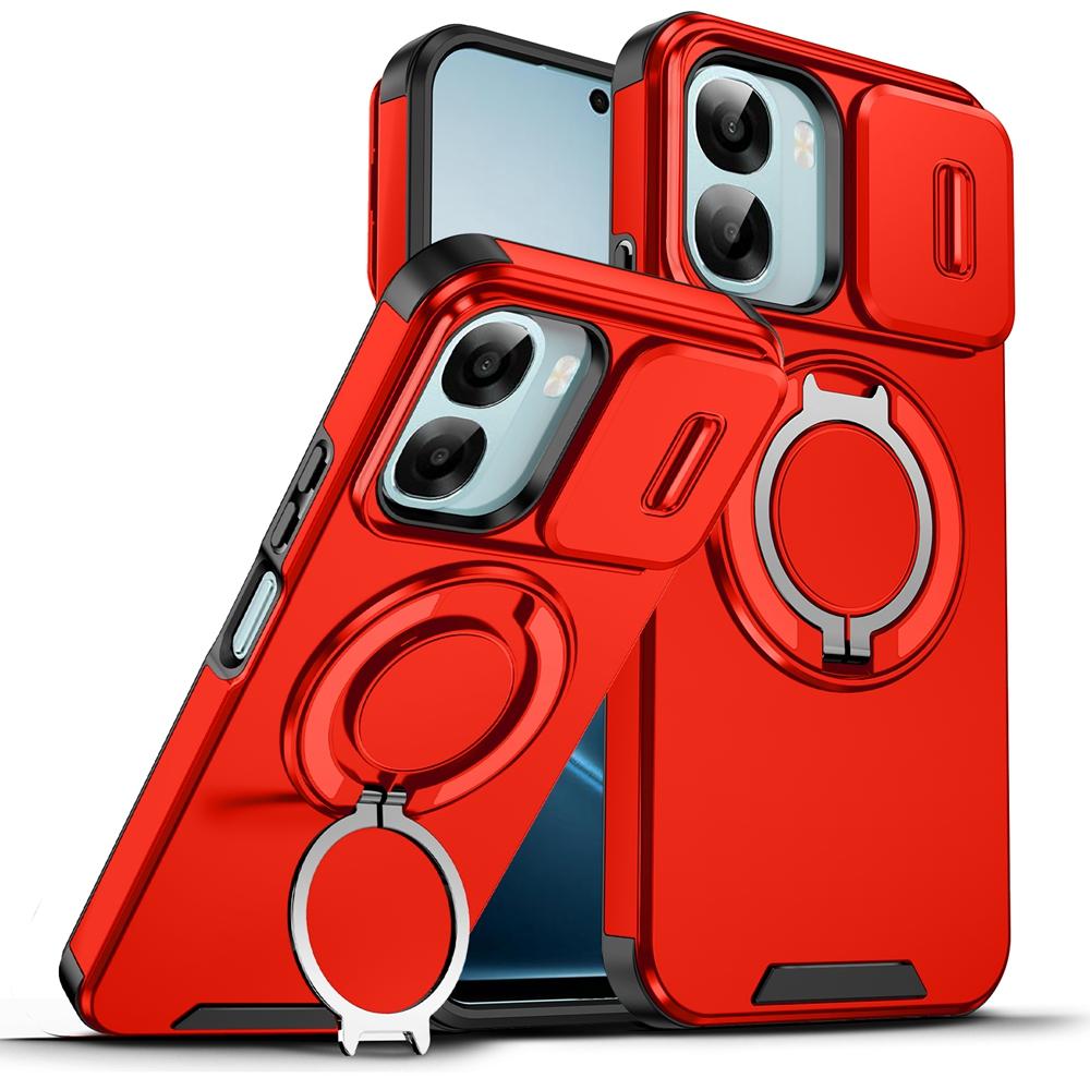 Ударопрочный Бронированный Чехол-Слайдер с Защитой Камеры для OPPO A6 A6X A6S 4G 5G с Магнитным Кольцом-Держателем