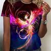 Summer Round Neck 3D Phoenix Dragon Pattern Printed Top Fashionable Casual Short Sleeved Women's T-shirt