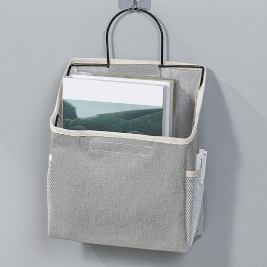 Storage Hanging Bag Large Capacity with Mesh Pocket Multi-functional Bedside Cotton Linen Organising Storage Bag