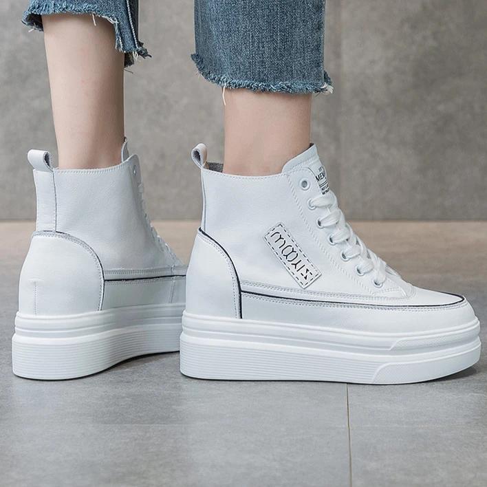 Женская обувь, модная, увеличивающая внутреннюю высоту, повседневная обувь, женская весенняя новая белая обувь с высоким берцем для студентов, белые кроссовки