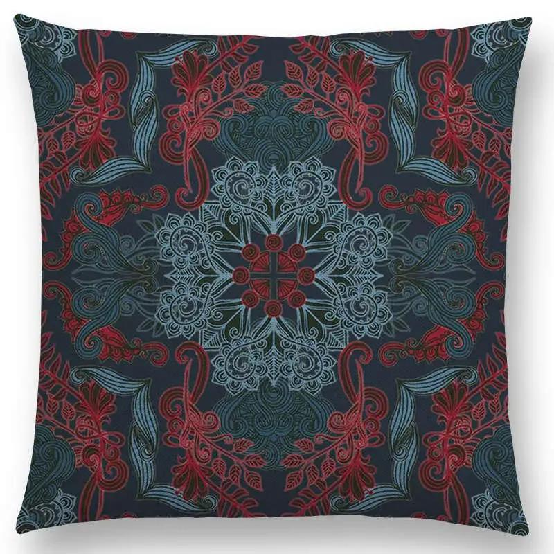 New Vivid Art Colorful Flowers Gorgeous Floral Doodle Geometry Mandala Coral Wonderland Pattern Car Cushion Cover Pillow Case