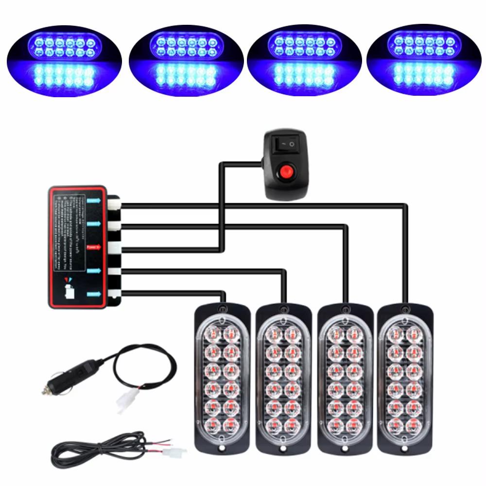 4 in 1 LED Grill Side Marker Strobe Lights Kit Emergency Car Truck Warning Beacon Lights Lamps 12V Flashing LED Police Light