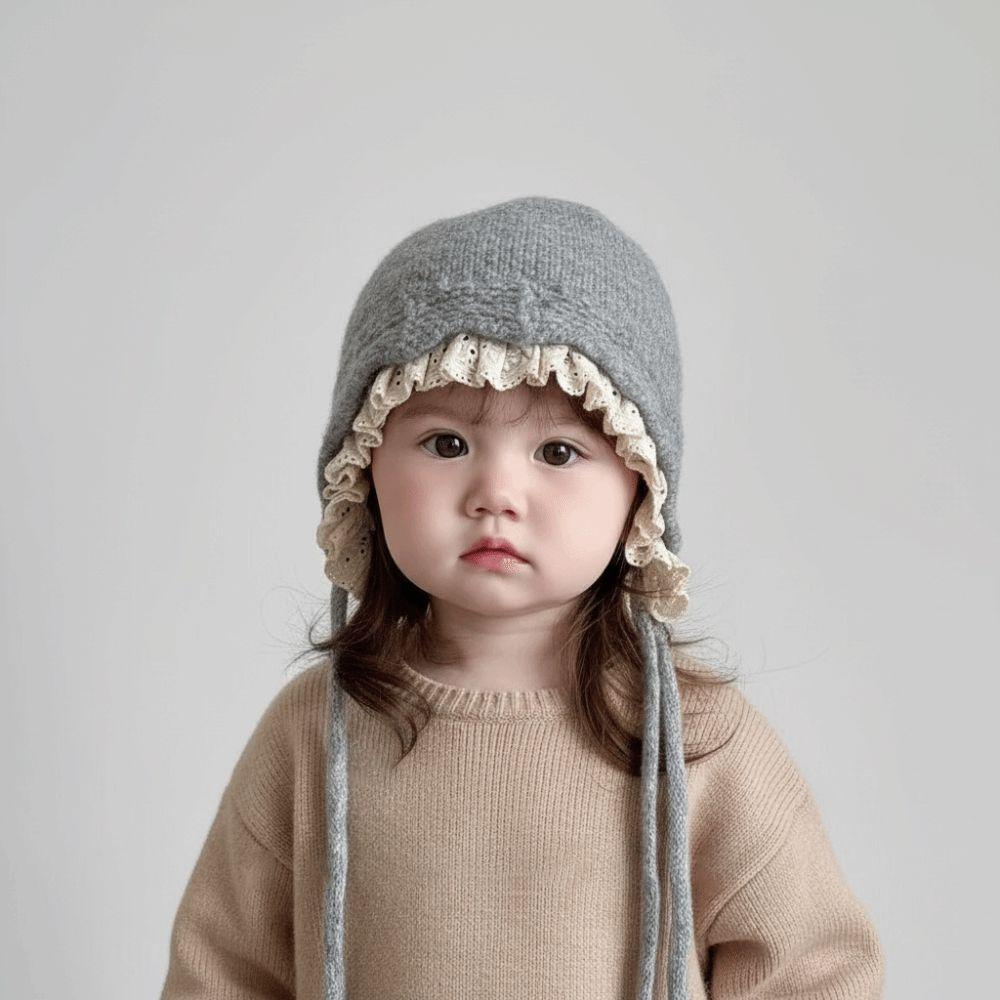 Lace Up Design Warmer Beanie Cap Windproof Outdoor Thick Ear Protection Bonnet  Girls