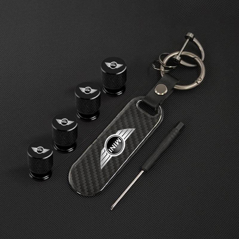 Carbon fiber Tire Valve Stems Cap Keychain Style Wheel Air Valve Cover For BMW Mini Cooper R50 R53 R55 R56 R60 R61 F54 F55 F56 IJOPV1
