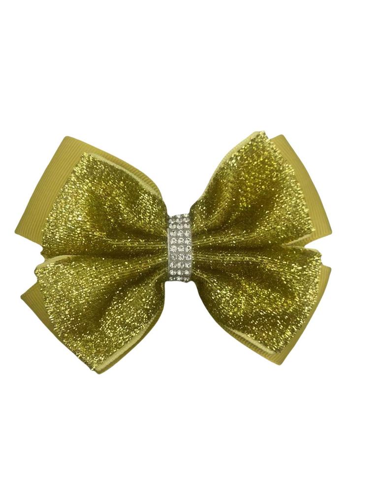 European Style Kids Sequin Bow Hair Clip with Rhinestones - Shiny Double Layer Accessory
