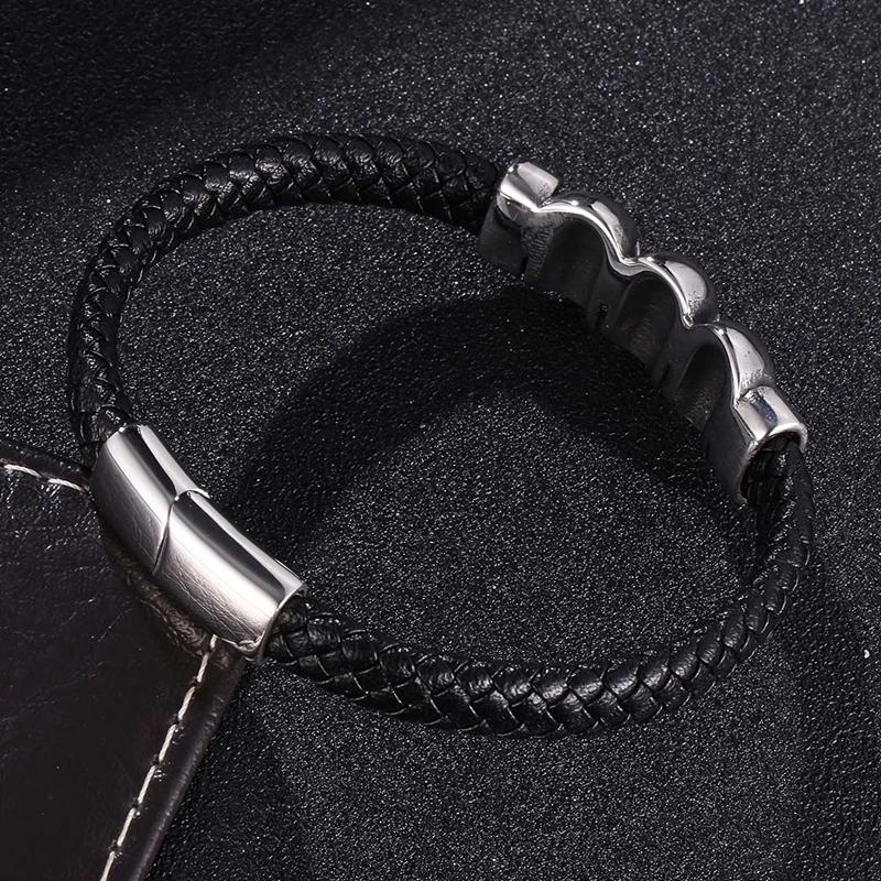 Нержавеющая сталь Череп Красивый ювелирный кожаный браслет для мужчин из нержавеющей стали ювелирные изделия черного цвета