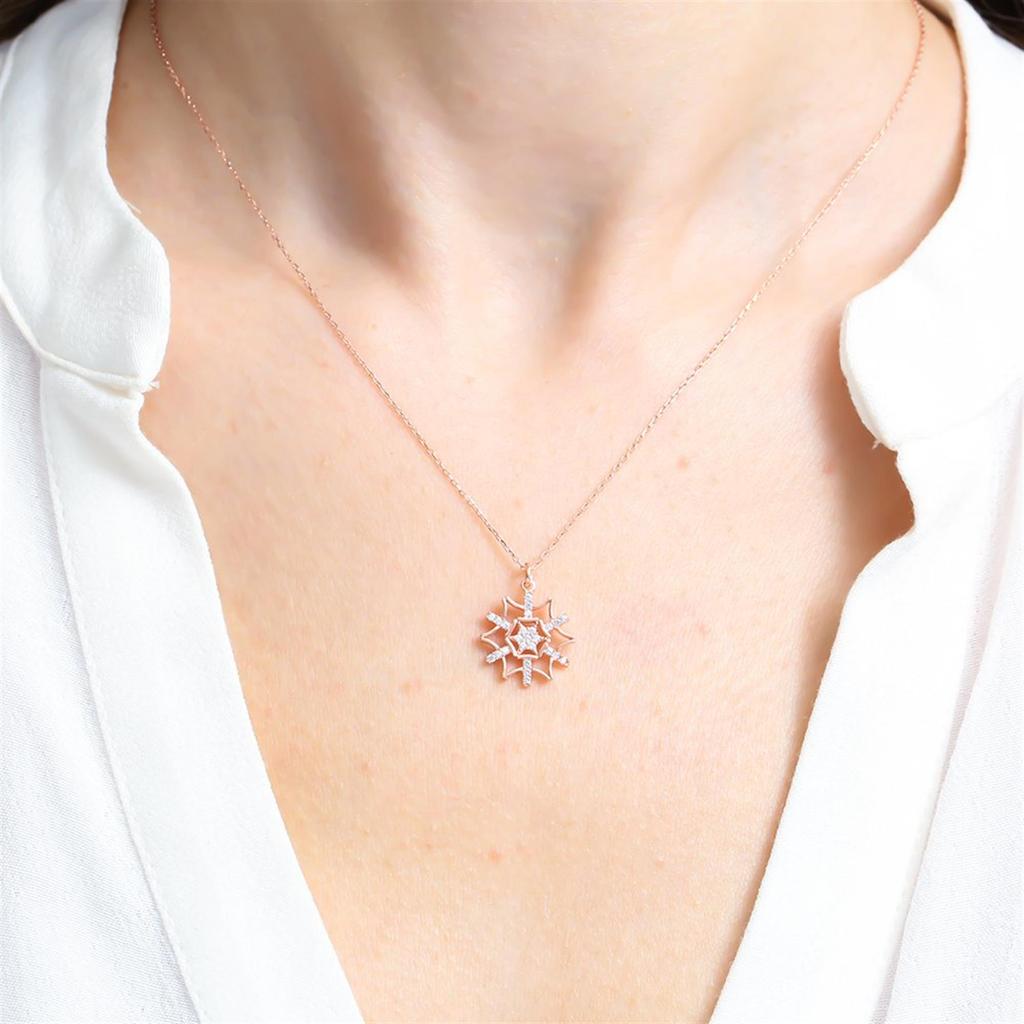 Sparkling Snow Flower Rose Color Silver Necklace