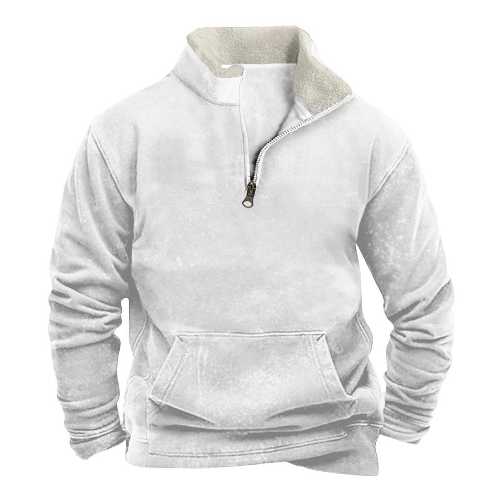 Мужская однотонная свободная повседневная модная толстовка без капюшона с воротником-стойкой и полумолнией