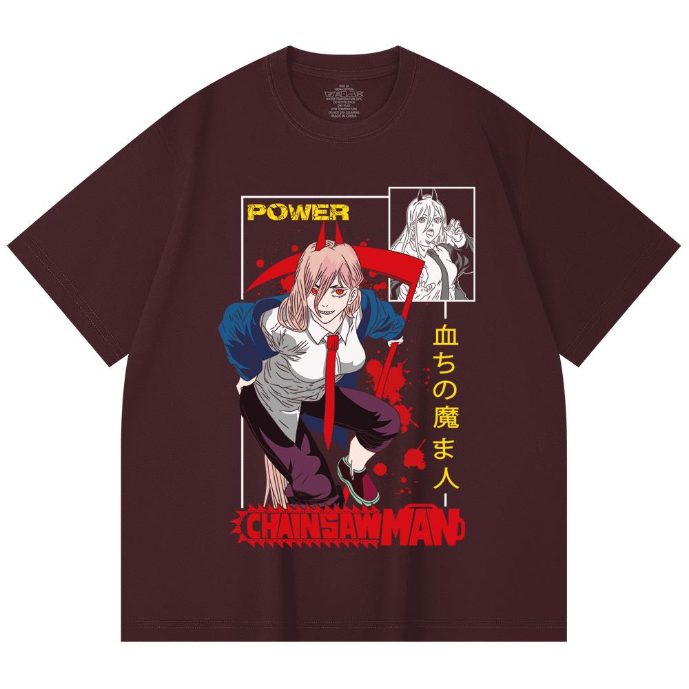 230 Gsm 100% Cotton Chainsaw Man V40 Power Print Unisex Heavy Cotton T Shirt