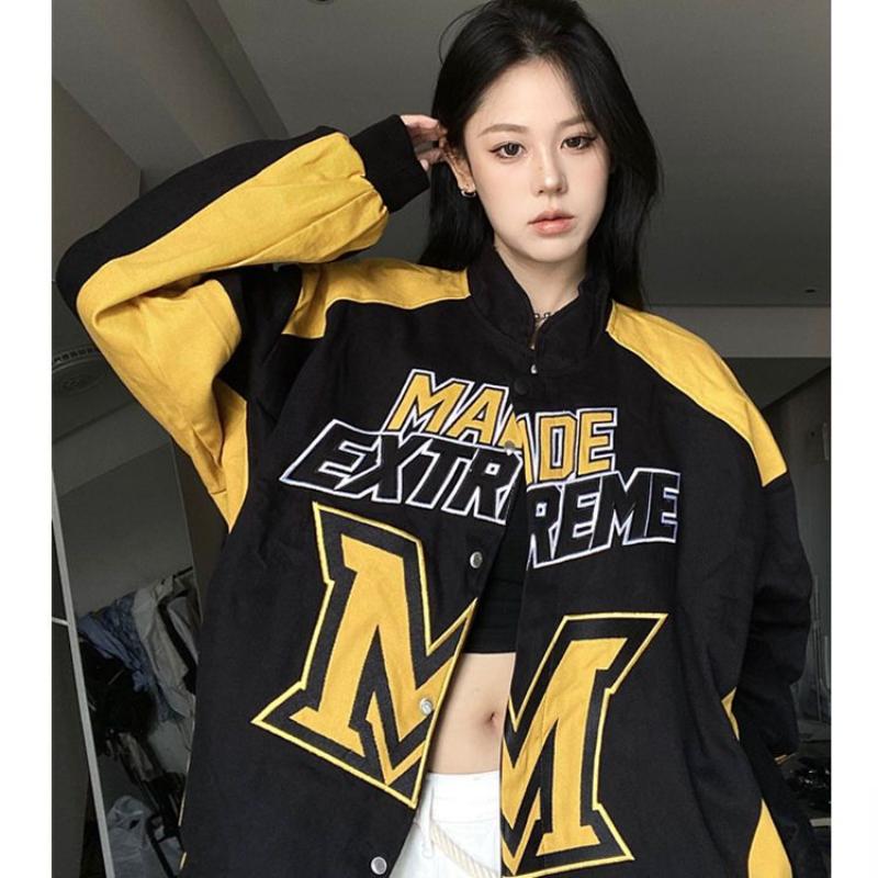 Racer Baseball Jacket Women American Vintage Oversized Korean Streetwear Fashion Racing Jackets Harajuku Bomber Coats