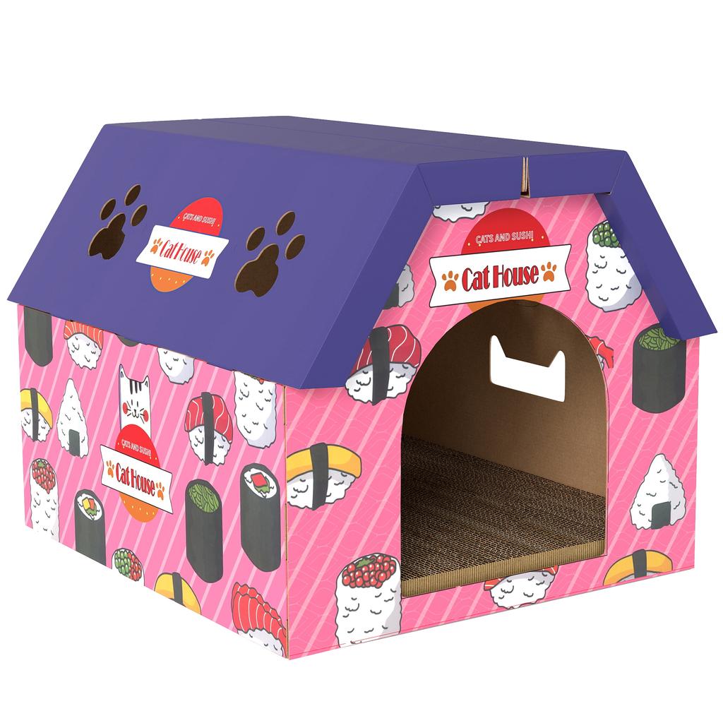 Cat Scratching Board 2 In 1 Cardboard Cat House And Hideaway For Indoor Cats Pink