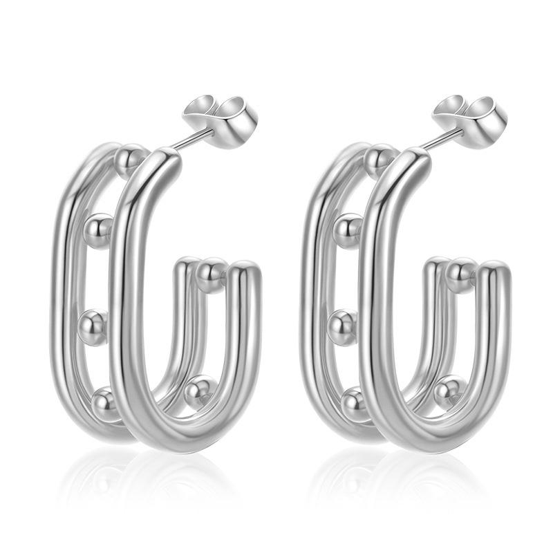 Direct Supply Geometric Oval Titanium Steel Earrings Women's 18K Premium Sense Earrings Light Luxury Versatile Earrings