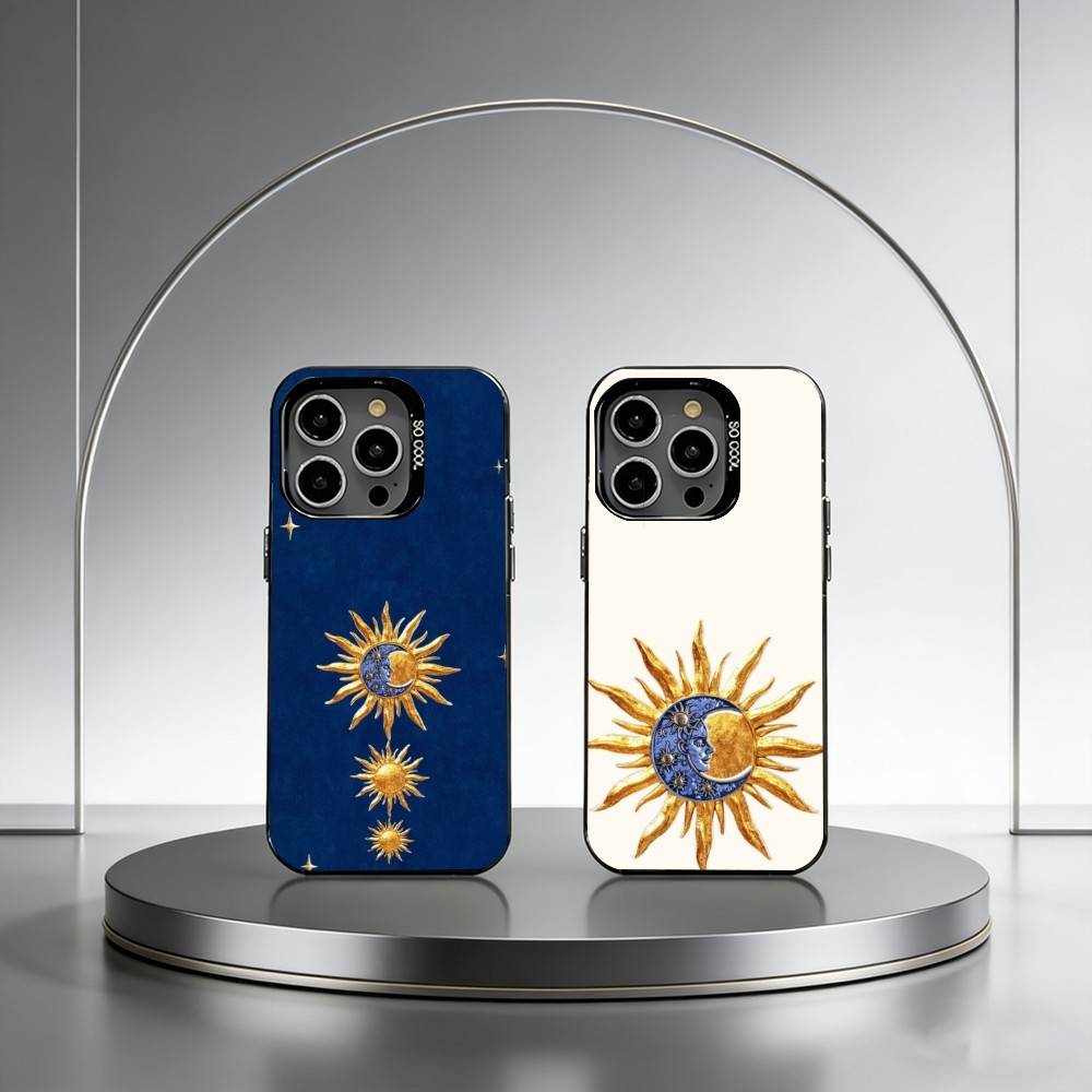 Чехол для телефона «Солнце и Луна» для iPhone 17, 16, 15, 14, 13, 12, 11 Plus, Pro Max, XS, Цветной Серебряный Внутренний Покрытие