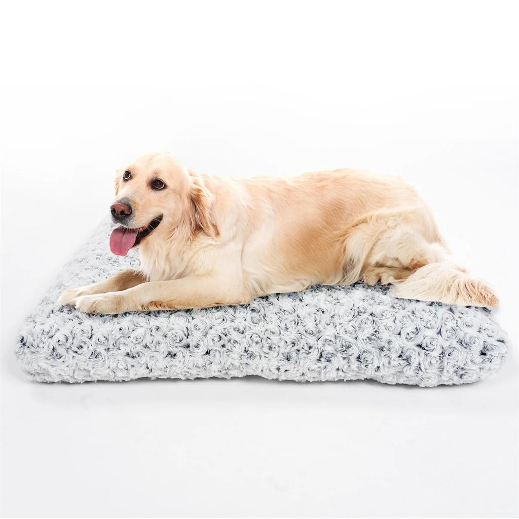 Gogreen Deluxe Plush Dog Crate Bed, Anti-Slip Mat, Washable Kennel Pad for Medium Large Dogs, Luxury Support & Comfort - 23" x 18", Gray