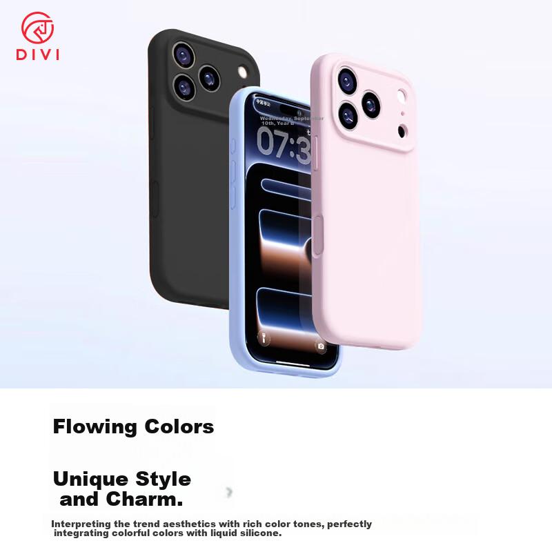 DIVI Liquid Silicone iPhone 17 Case Full Body Protection Anti-Drop Anti-Scratch Anti-Shock Skin-Friendly Ultra Thin Soft Black