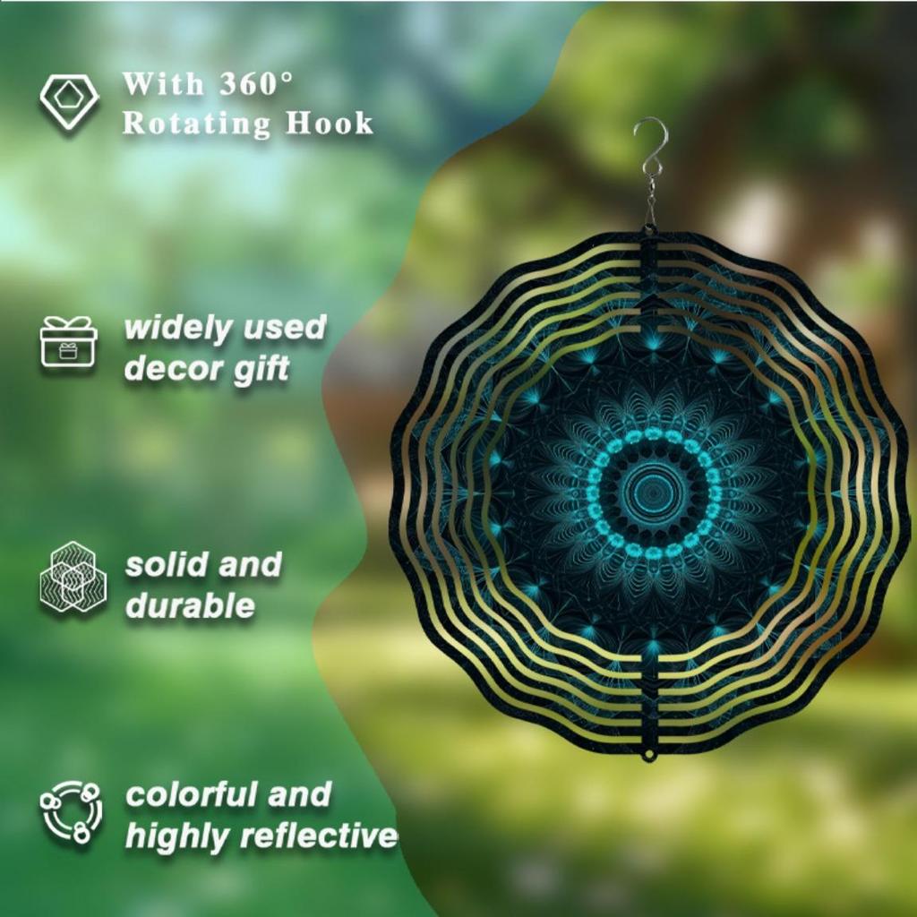 10 Inch Blue White Jewelry Design Metal Wind Spinner 360 Swivel Hook Outdoor Garden Decor for Balcony Patio Spring Summer Fall