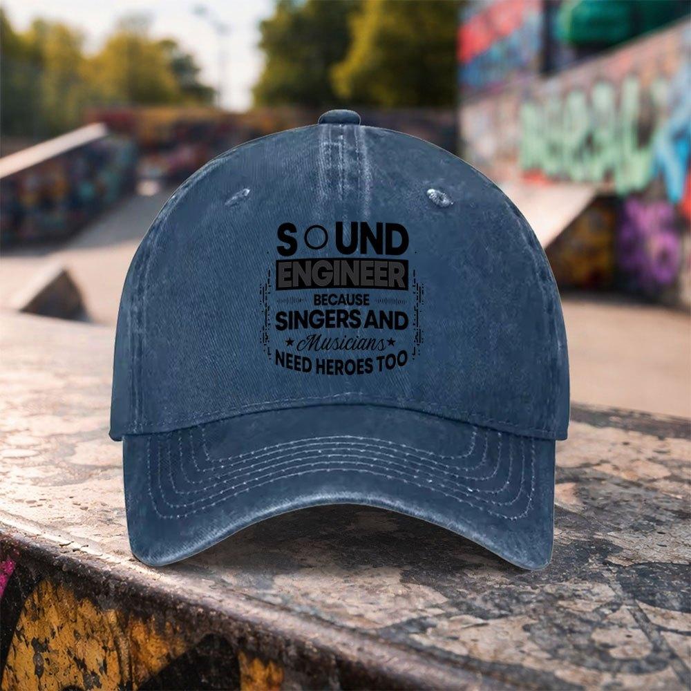 Audio Engineer Theme Washed Baseball Cap Unisex Duckbill Hat for Outdoor Sports Daily Wear
