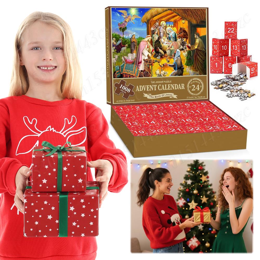 Nativity Jigsaw Puzzles Advent Calendar 1008 Pieces Jesus Birth Puzzles Countdown Calendars Gifts Box For Christian Home Decor