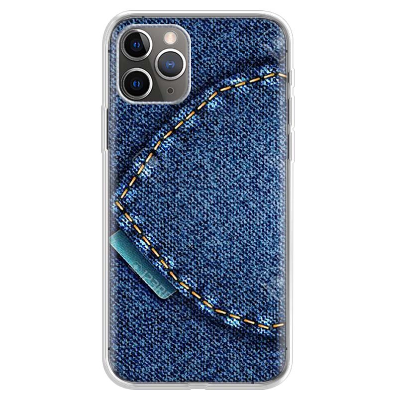 Джинсы Ковбойские Деним с принтом Чехол для Телефона Для iPhone 17 Air 11 13 Mini 14 15 Plus 16 12 Pro Max 16E SE 7 8 Узор Мягкий ТПУ Задняя Крышка
