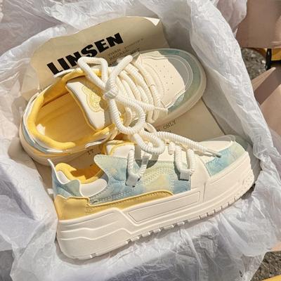 Молочные фуфу платформа белые туфли женские 2025 лето новые популярные универсальные студенческие ремешок кеды для通勤