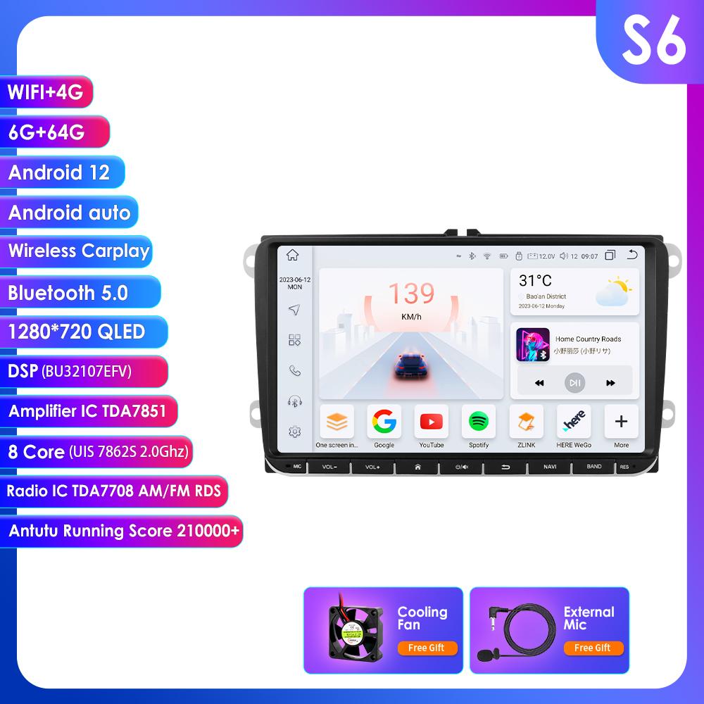 Hizpo Carplay 4G 9 дюймов 2Din Android 13 автомобильный мультимедийный проигрыватель для Volkswagen Skoda Octavia Golf 5 6 Touran Passat Polo Jetta интеллектуальное авторадио